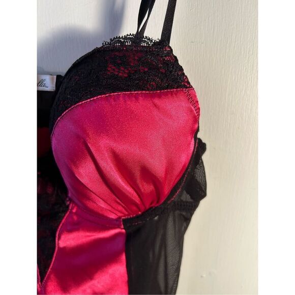 Linea Donatella sexy gown medium hot pink black lace rn#64211 - Picture 2 of 6